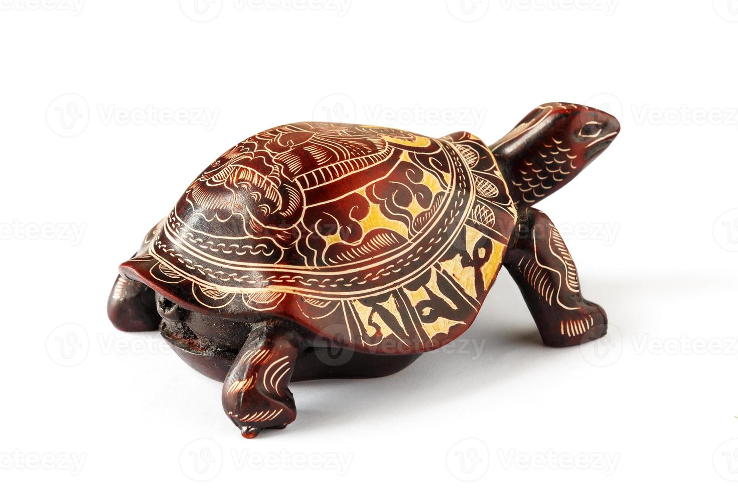 Turtle with the image of the Buddha on the shell, isolated on a white background. photo