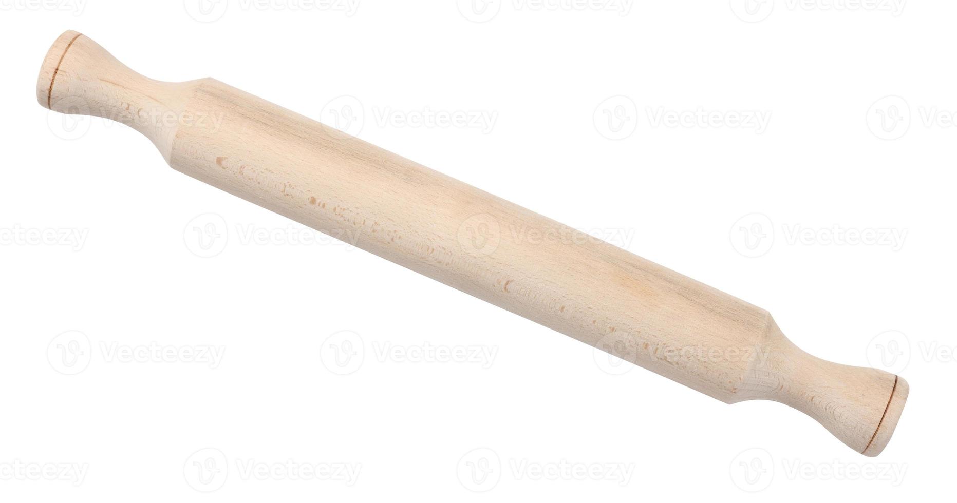 new brown vintage wooden rolling pin isolated on white background photo