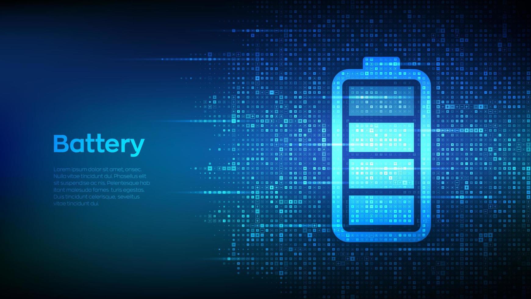 Battery icon made with electricity signs. Charging point station. Rechargeable accumulator. Battery power supply background. Energy Efficiency. Vector illustration.