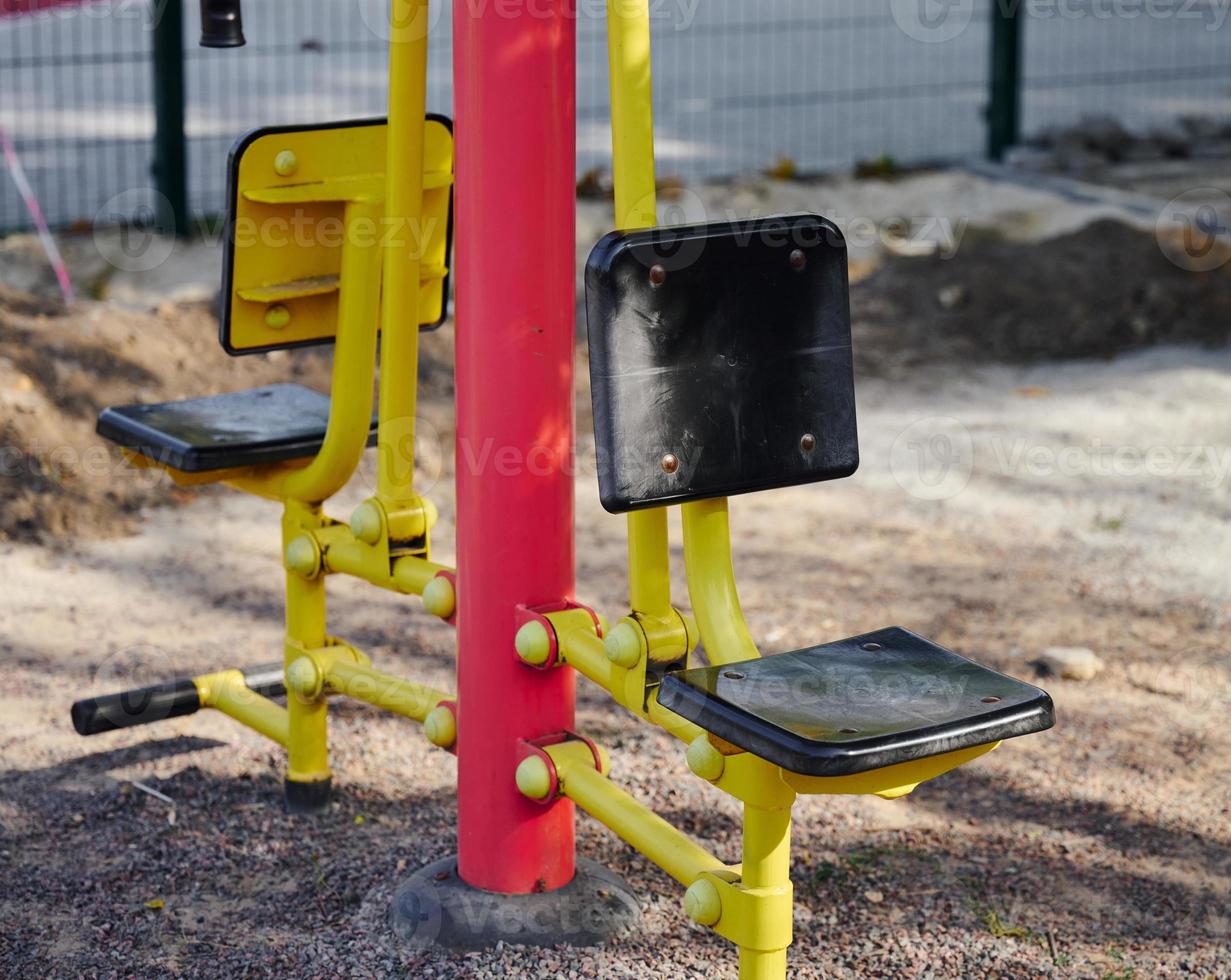 sports equipment in a public park without people, an empty playground during a pandemic and epidemic. Lockdown time photo