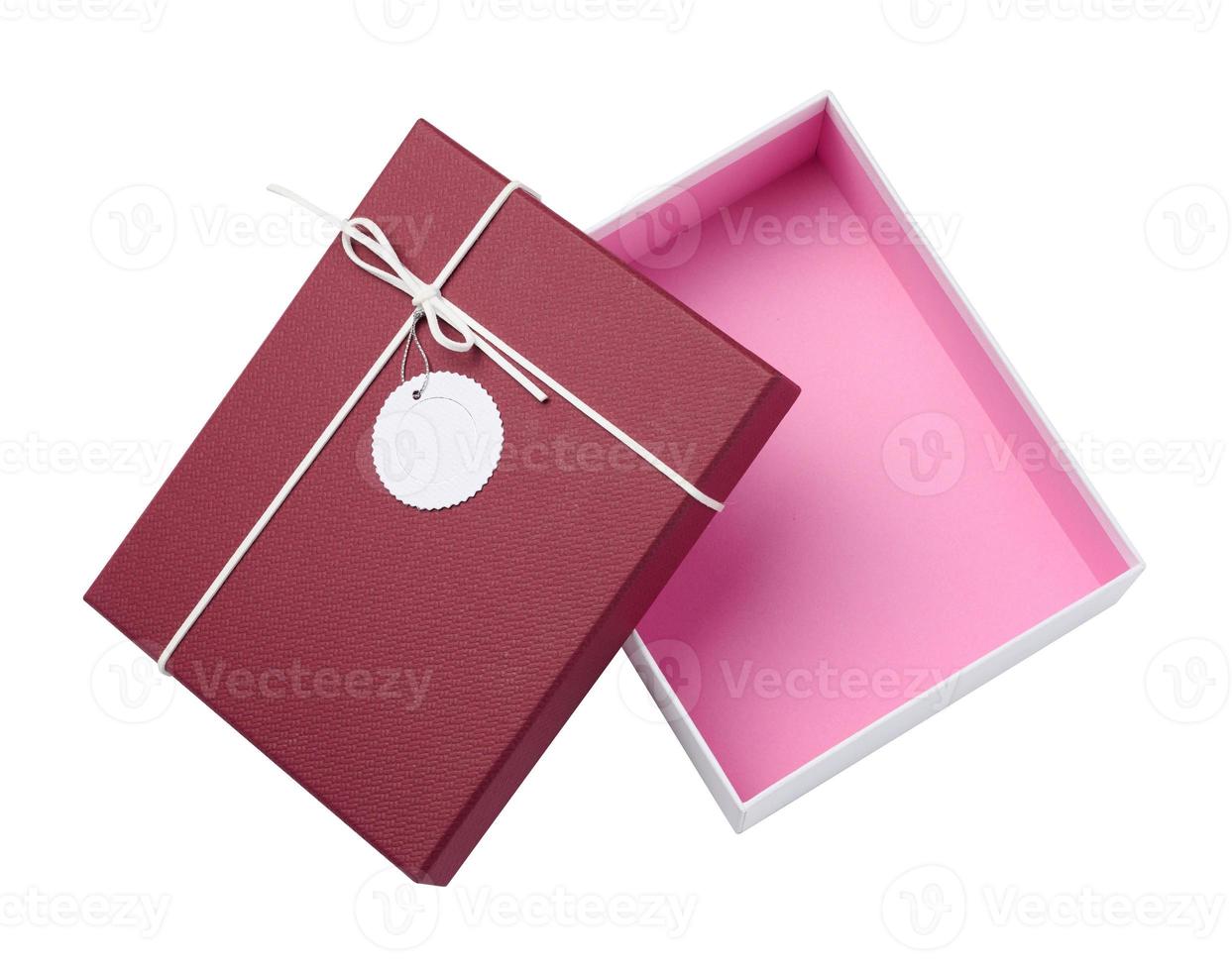 rectangular white cardboard box with red lid for gift wrapping isolated on white background photo