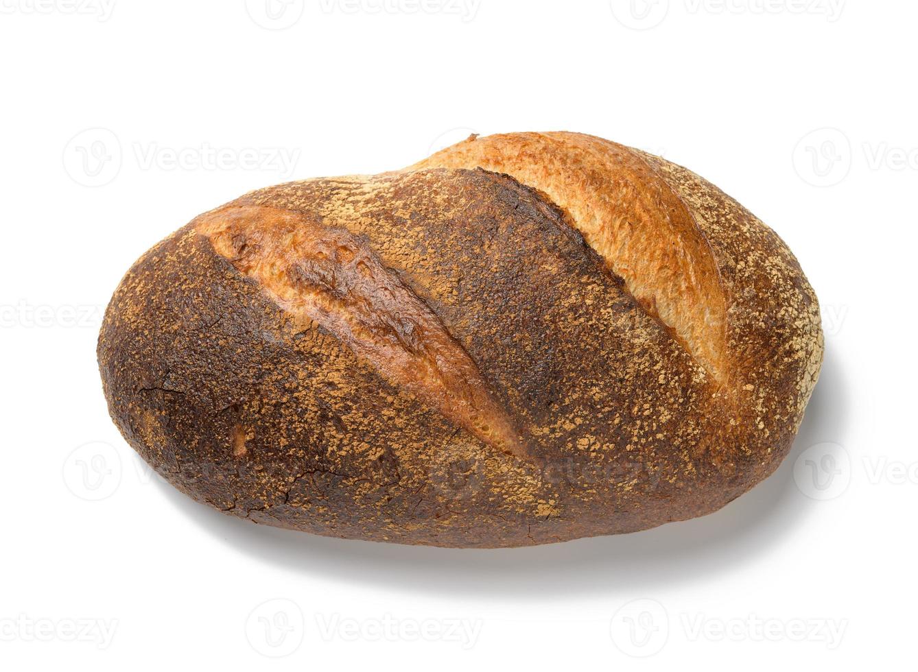 baked oblong bread made from white wheat flour isolated on white background photo