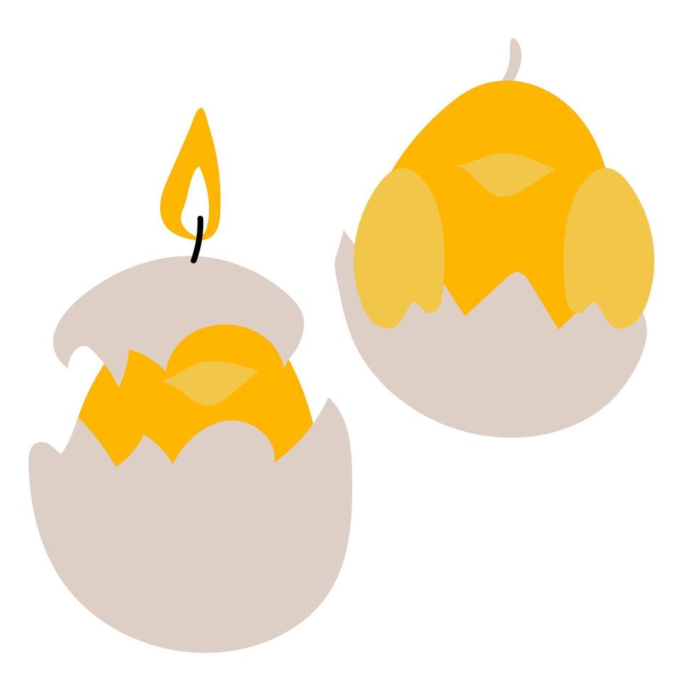 A set of Easter candles in the form of chickens. Simple yellow chickens in a wax candle shell with a wick. Easter candles. Use for banners of flyers. Illustration flat. Childish vector