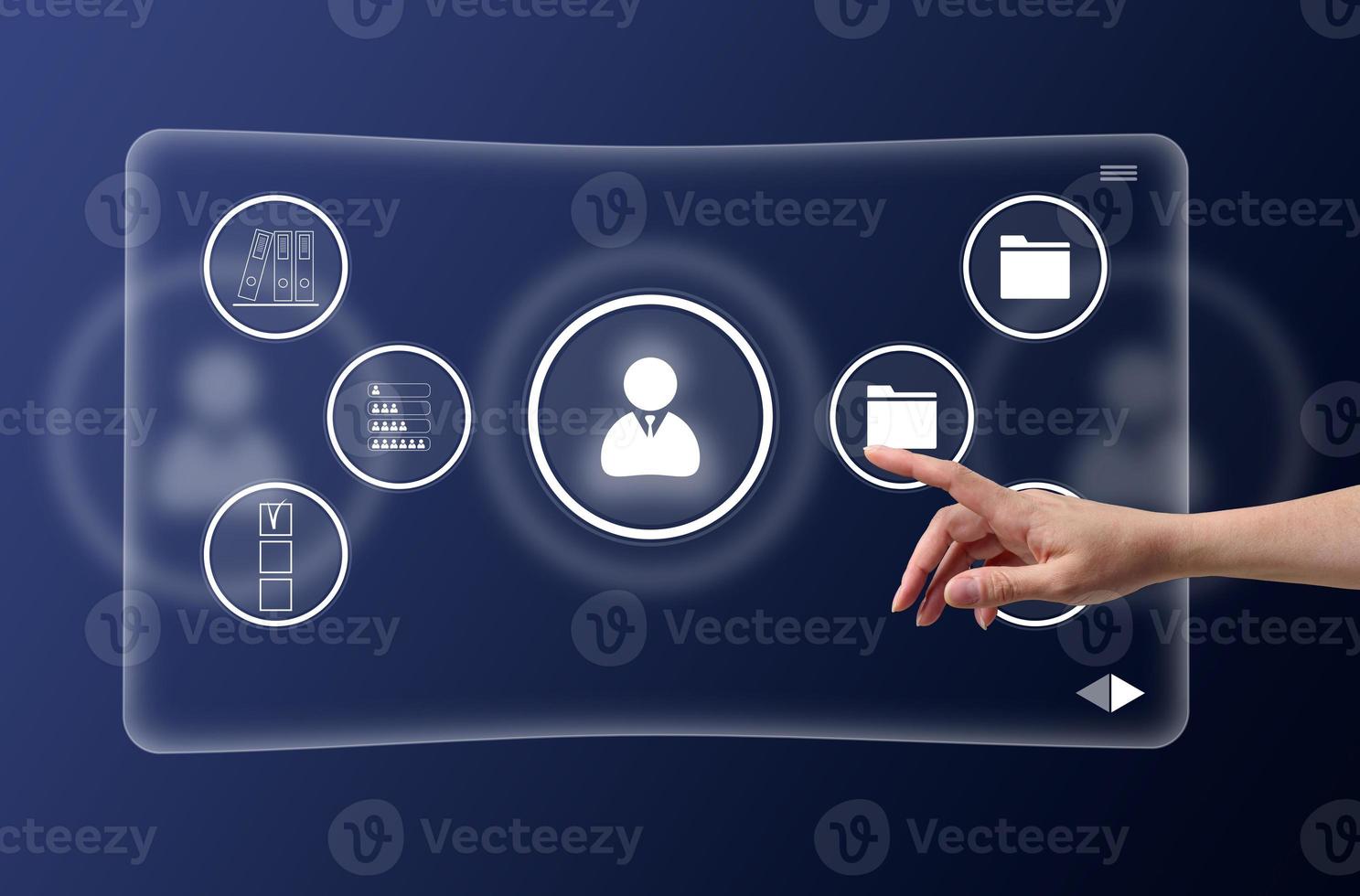 Virtual screen with database, documentation, checklists, archive. photo