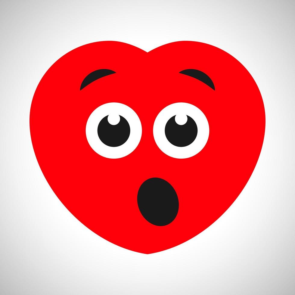 Surprised cartoon heart with open mouth. Symbol of Love. Vector illustration