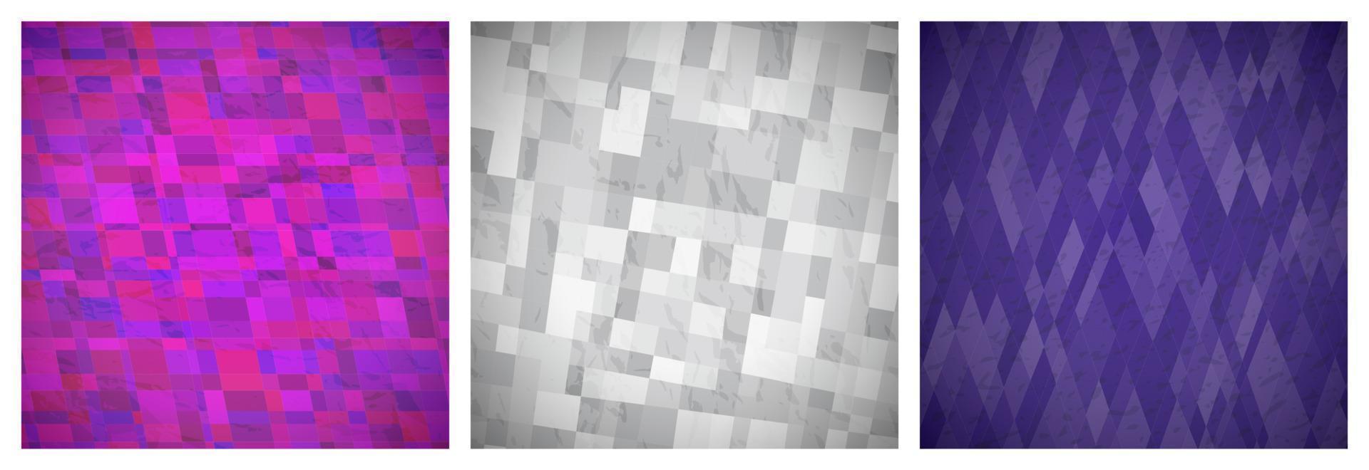fondo abstracto con rectángulos de colores. conjunto de tres hermosos patrones de diseño de tarjetas geométricas dinámicas futuristas. ilustración vectorial vector