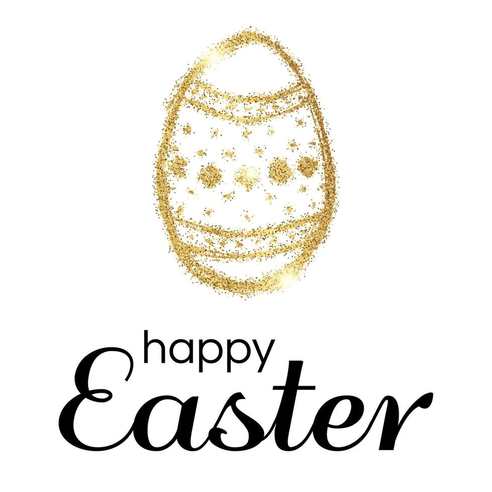 Hand Drawn Easter Egg with Gold Glitter Effect on a white background. Vector illustration