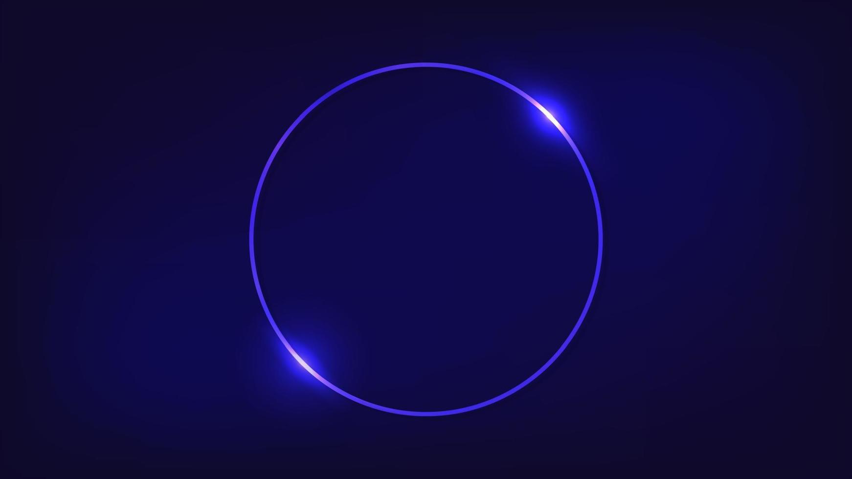 Neon round frame with shining effects on dark background. Empty glowing techno backdrop. Vector illustration.