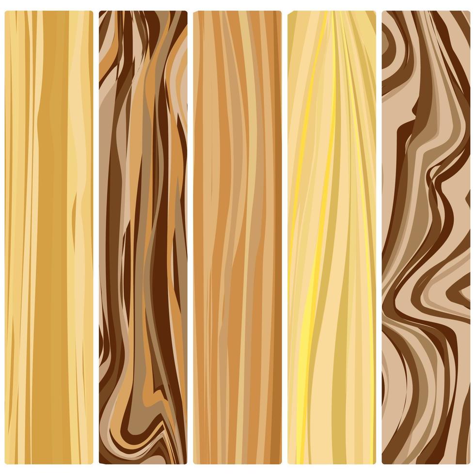 Five wooden boards. Vector abstract wood texture in flat design.