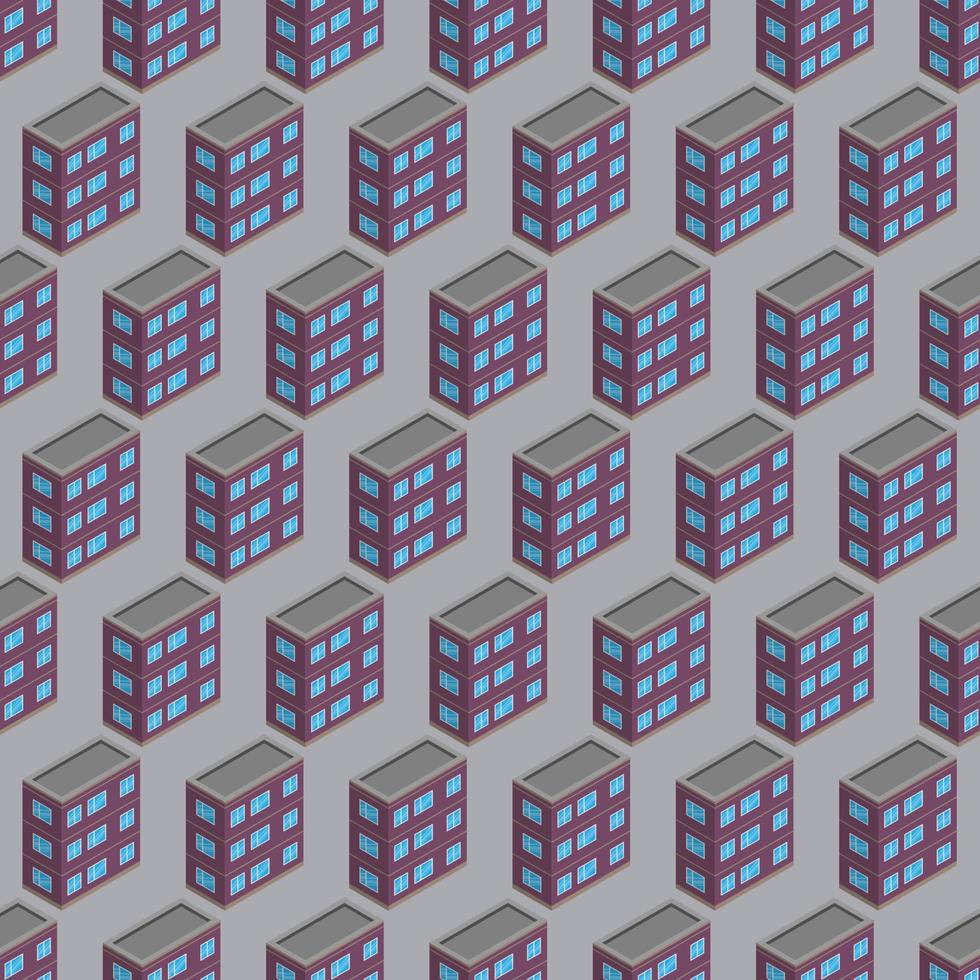 edificio isométrico de patrones sin fisuras. fondo del concepto de arquitectura urbana. edificios de la ciudad en estilo isométrico. ilustración vectorial vector