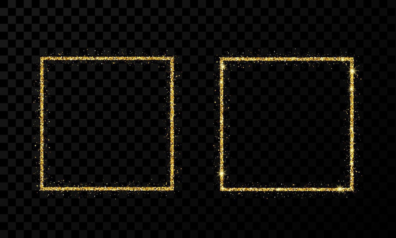 Gold square frame. Two modern shiny frames with light effects isolated vector