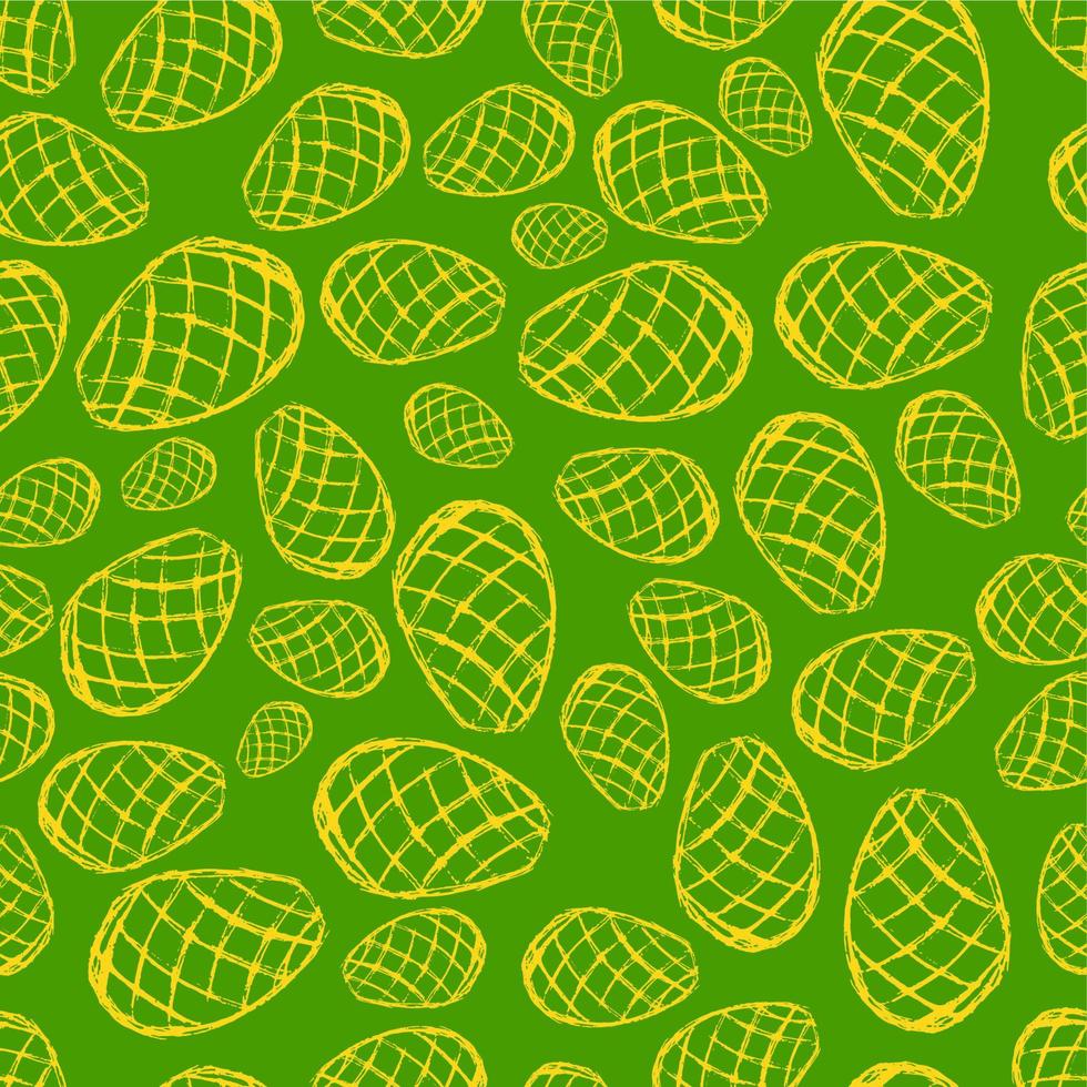 Seamless pattern with hand drawn Easter eggs on a green background. Vector illustration