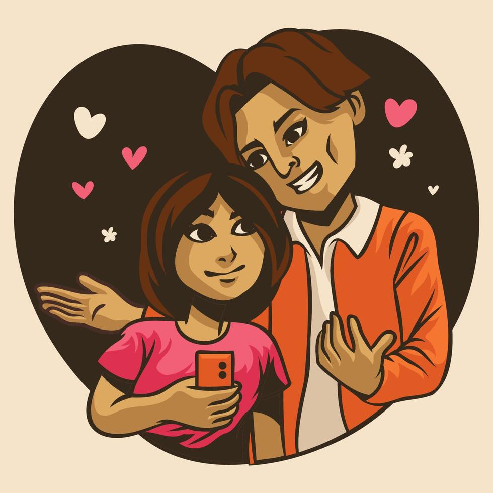couple mirror selfie valentine day illustration vector