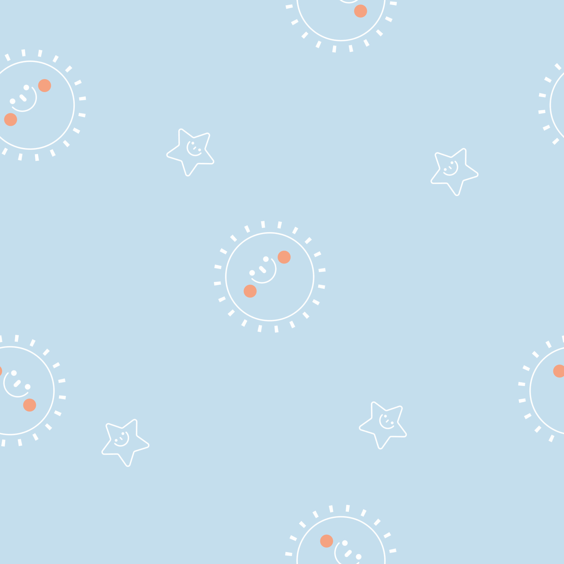 seamless minimal cute, sweet, pastel, line art smiling sun and star