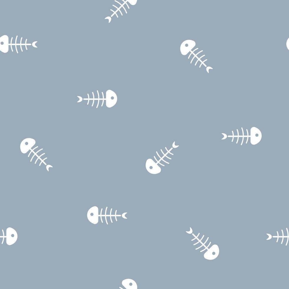 seamless minimal cute, sweet, pastel fish bone repeat pattern in blue background flat vector illustration design