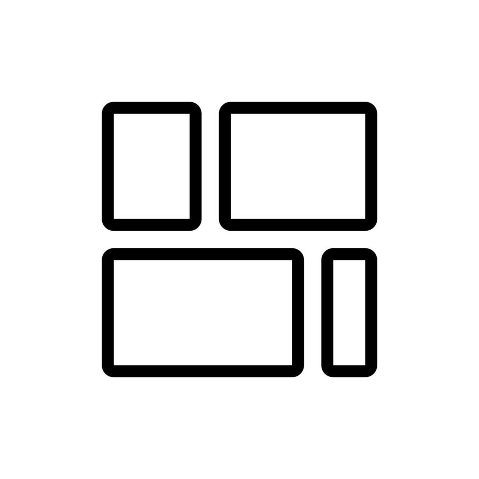 Photo collage, layout, widget, grid icon in line style design isolated on white background. Editable stroke. vector
