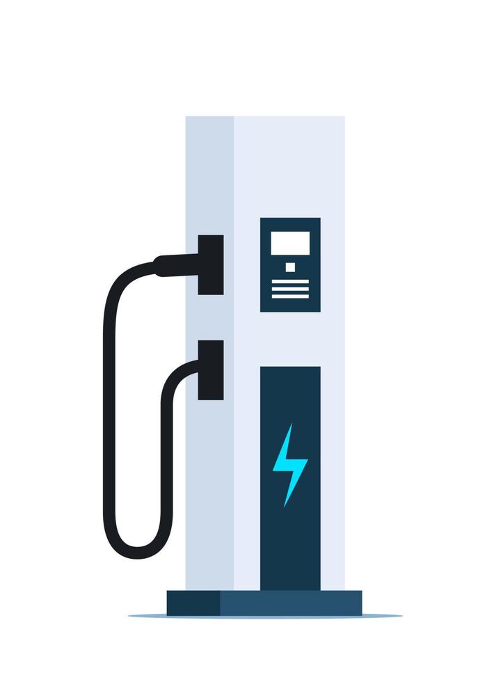 Charging station for electric car. E-charge. Green energy or eco concept. Electricity eco new technology for cars of the future. Vector illustration.