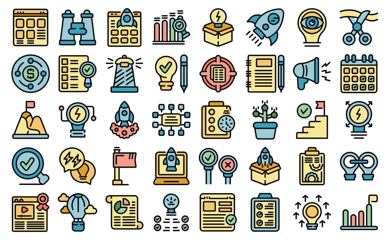 Launch project icons set vector flat