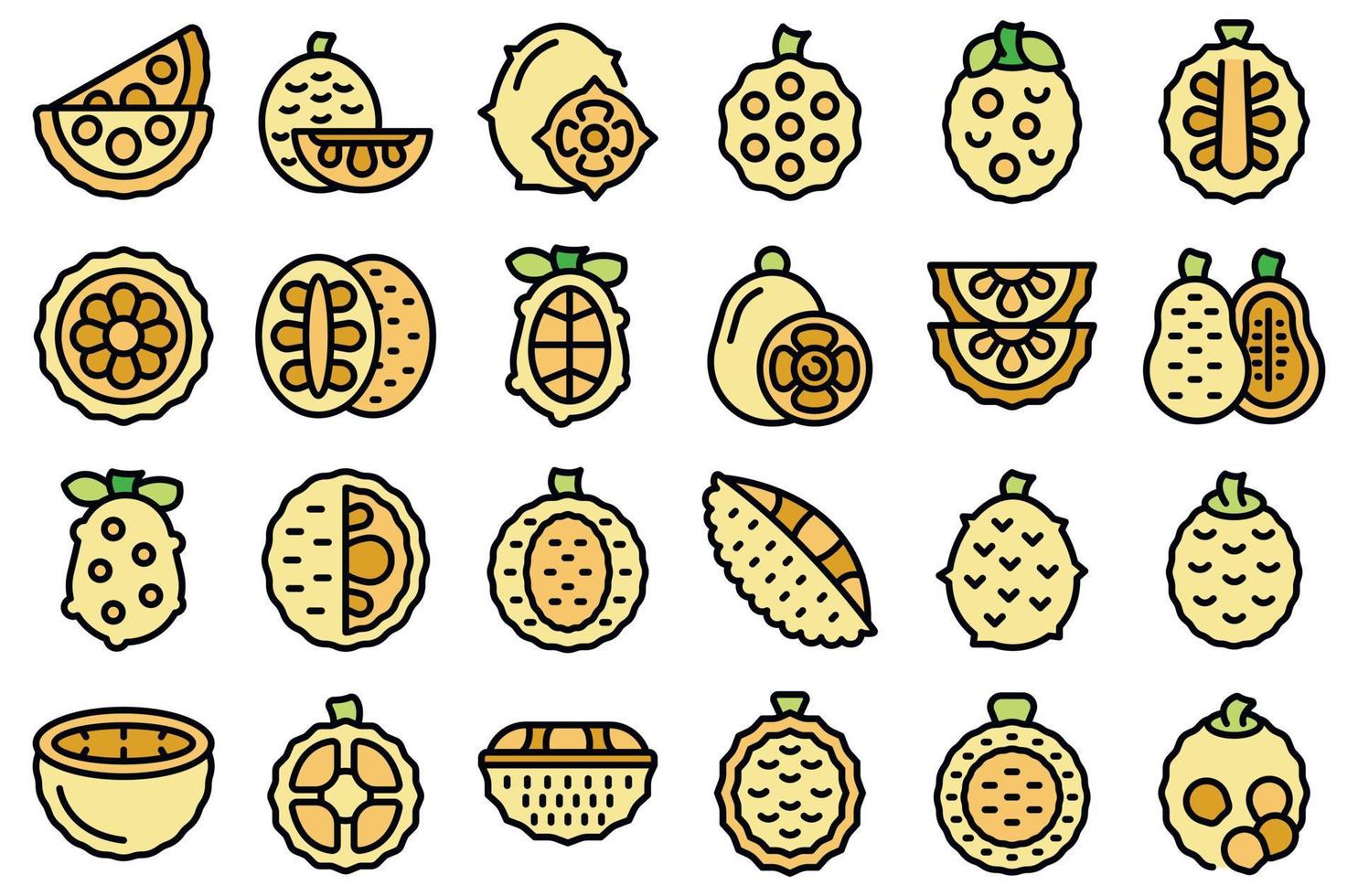 Jackfruit icons set vector flat
