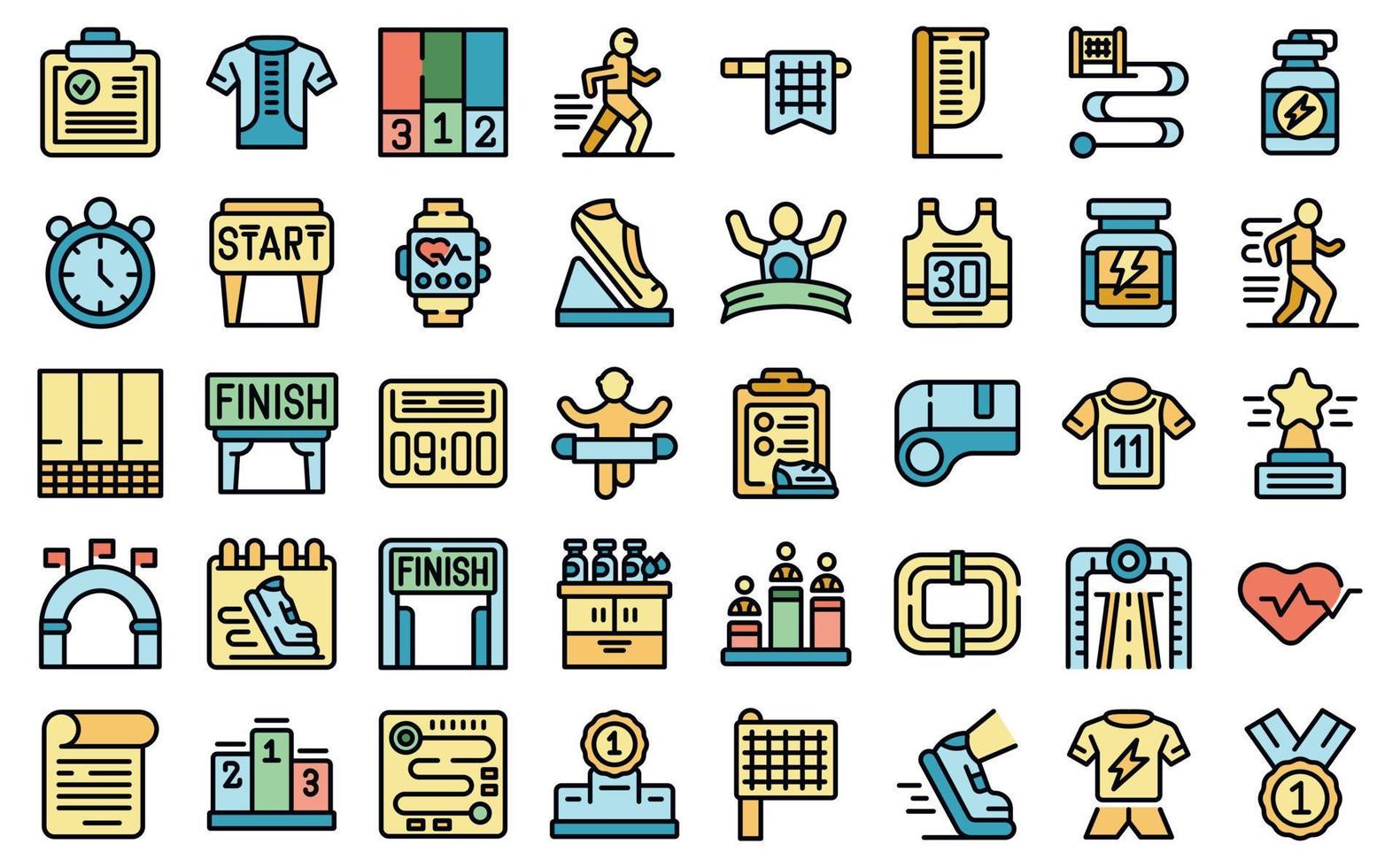 Running marathon icons set vector flat