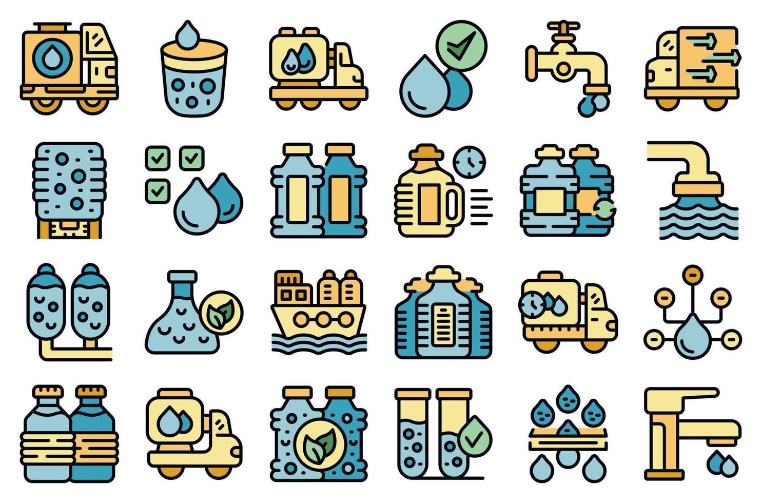 portador de agua, iconos, conjunto, vector, plano vector