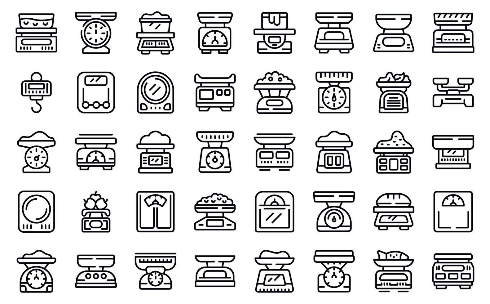 Kitchen scales icons set outline vector. Food weight vector