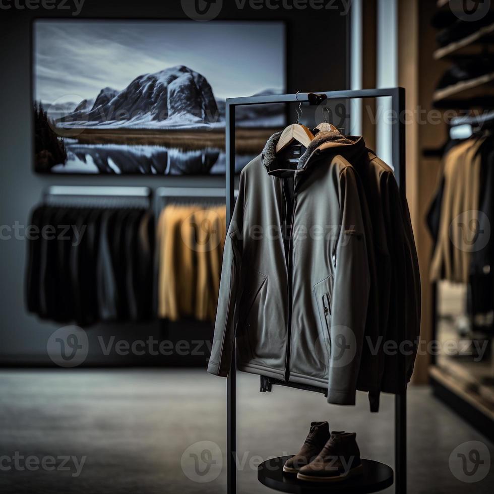 tienda de fotografía para ropa, tienda de ropa en percha en la boutique de la tienda moderna foto