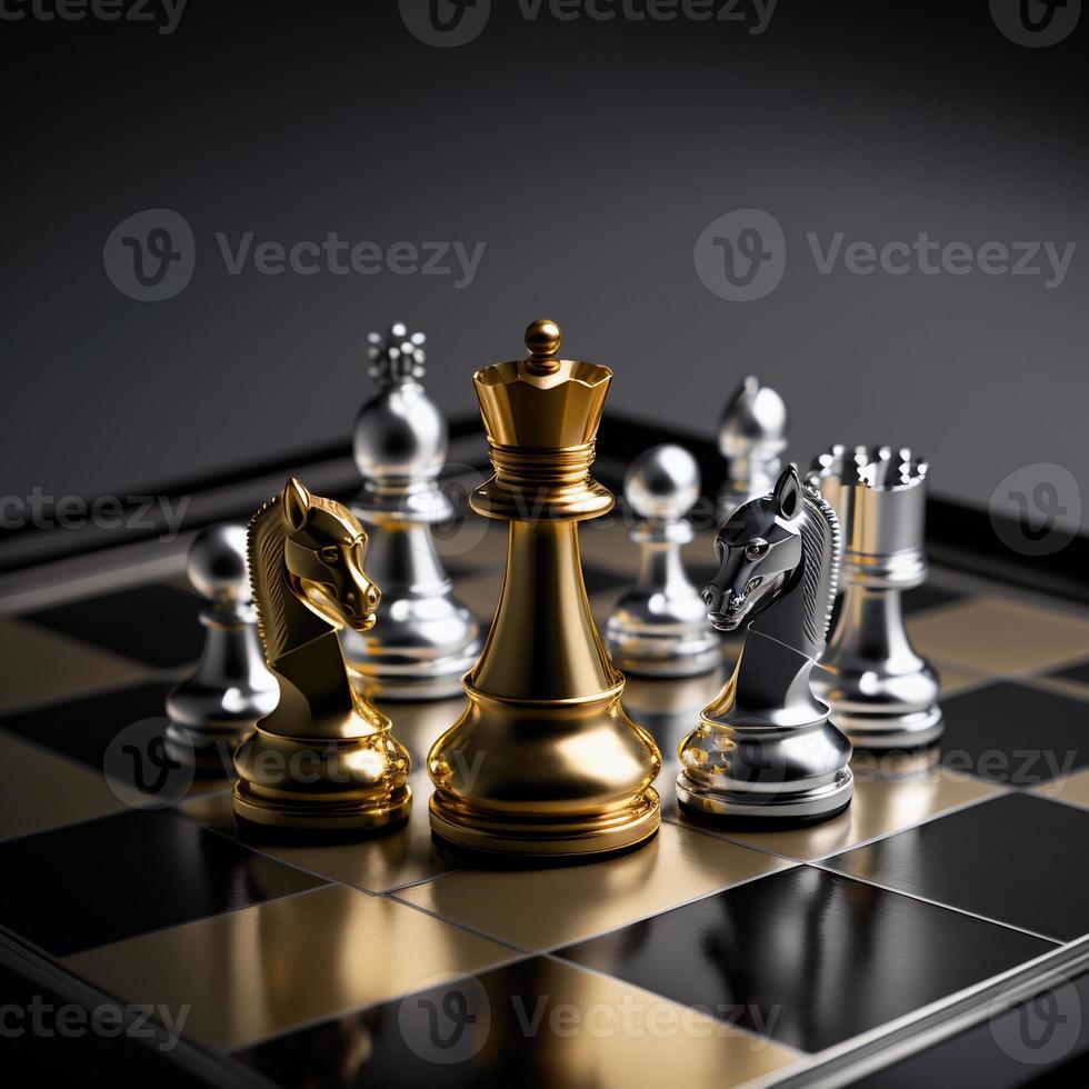 Gold and silver chess on chess board game for business metaphor leadership concept photo