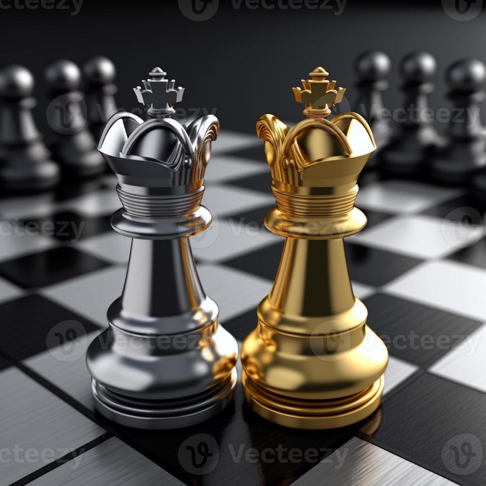 Gold and silver chess on chess board game for business metaphor leadership concept photo