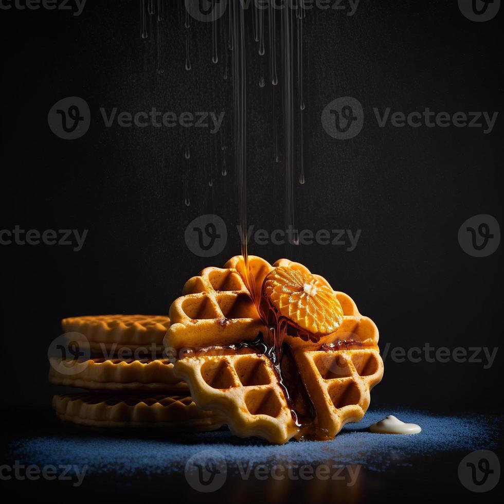 Waffles on black background photo