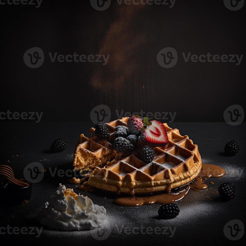 Waffles on black background photo