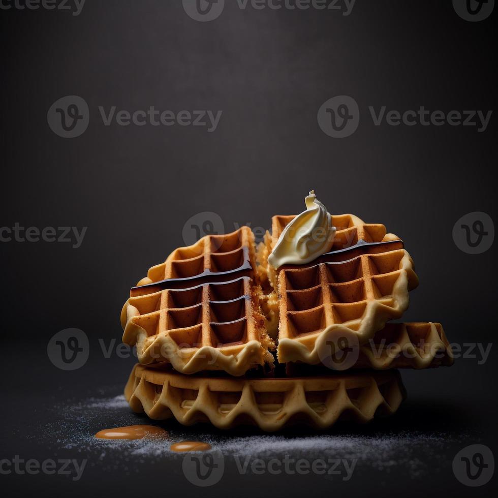 Waffles on black background photo
