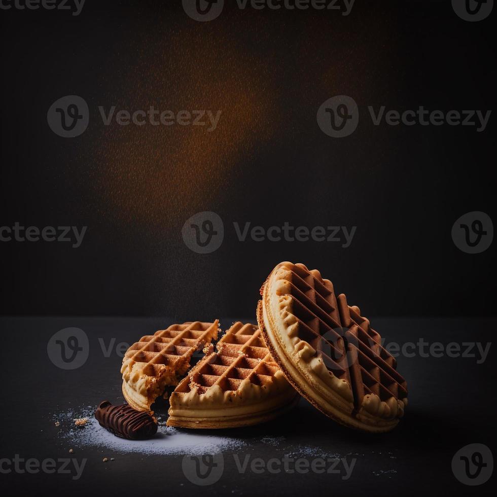 Waffles on black background photo