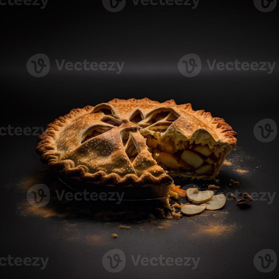 foto pastel de manzana sobre fondo negro fotografía de alimentos