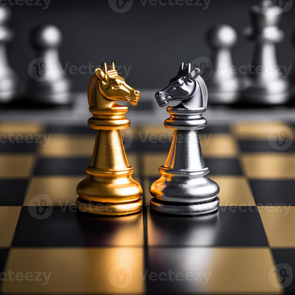 Gold and silver chess on chess board game for business metaphor leadership concept photo