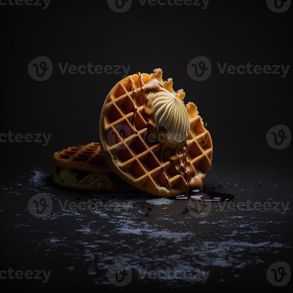 Waffles on black background photo