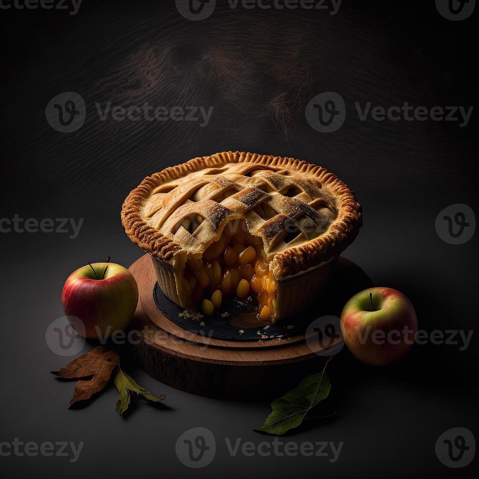 foto pastel de manzana sobre fondo negro fotografía de alimentos