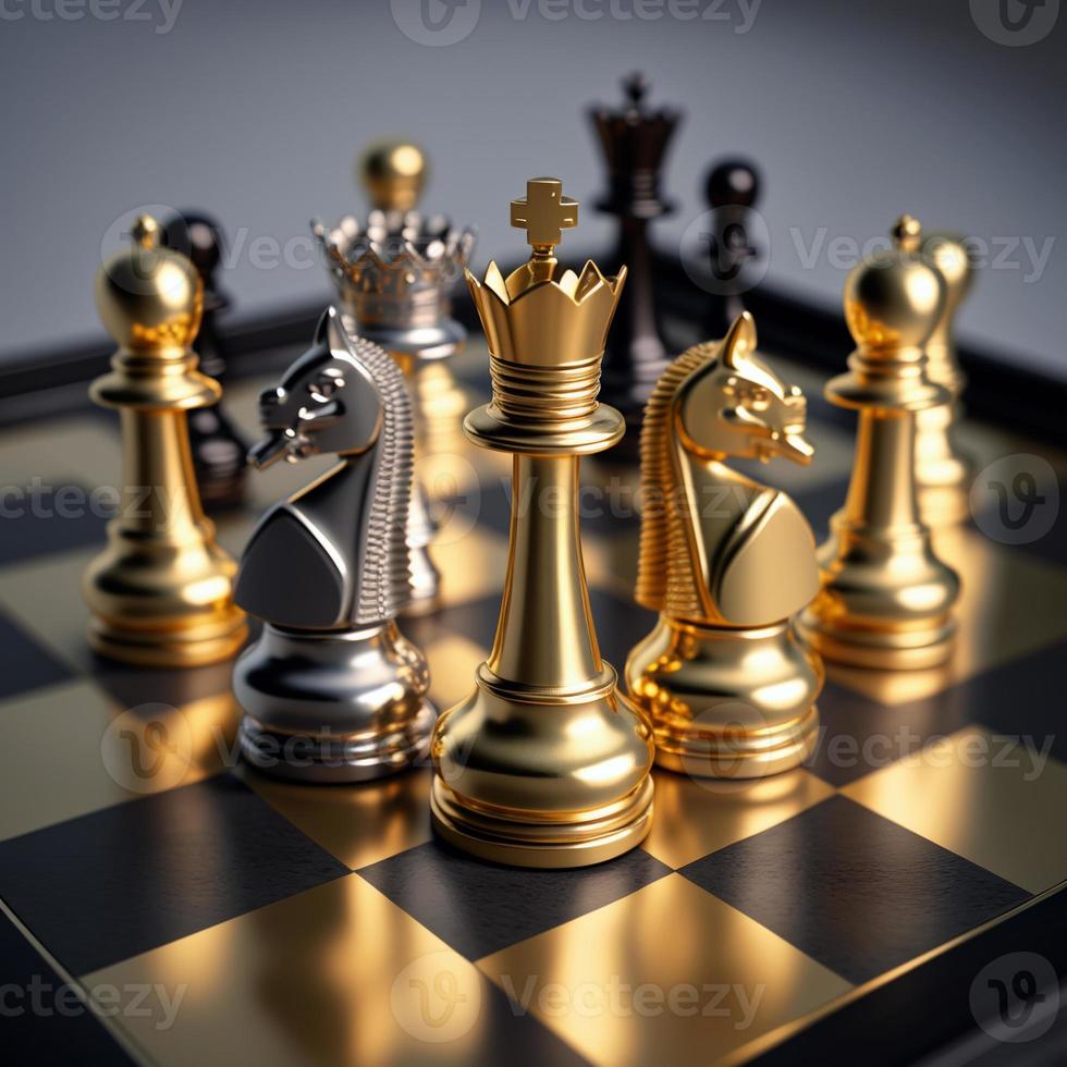 Gold and silver chess on chess board game for business metaphor leadership concept photo