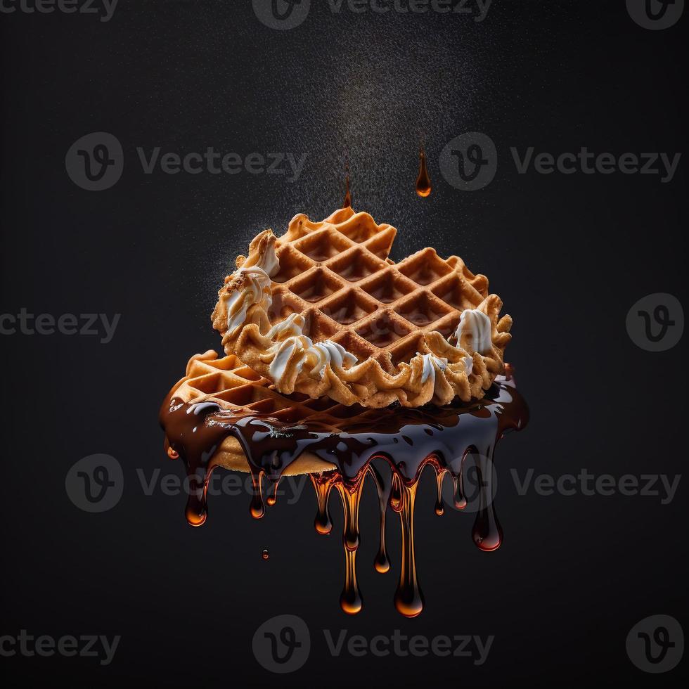 Waffles on black background photo