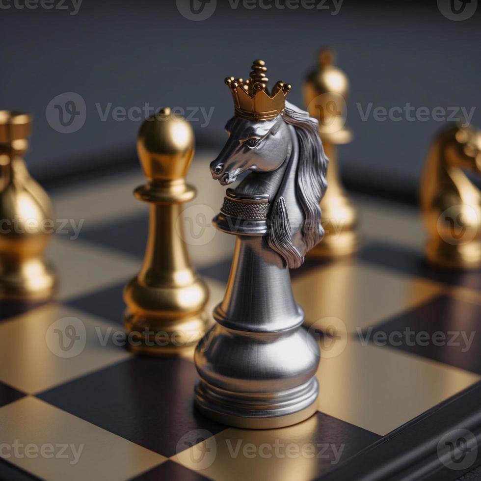 Gold and silver chess on chess board game for business metaphor leadership concept photo