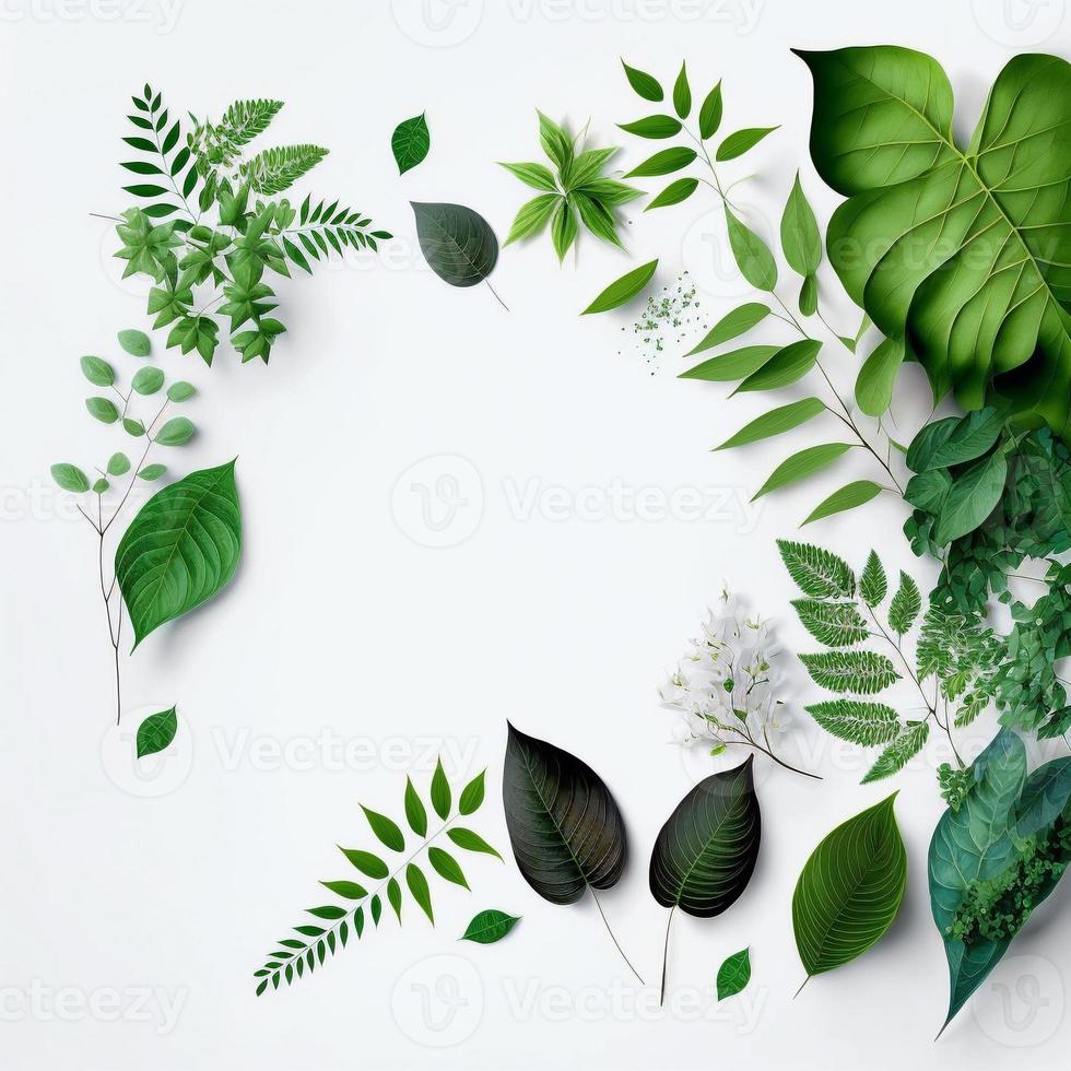 White background topped with lots of green leaf graphic resource photo
