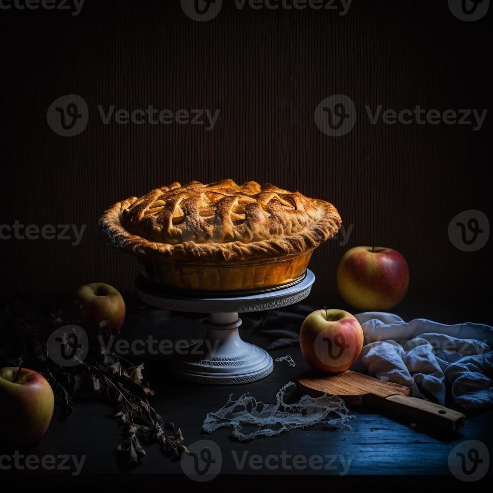 Photo Apple pie on black background food photography