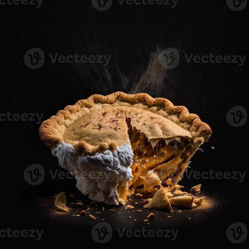 foto pastel de manzana sobre fondo negro fotografía de alimentos