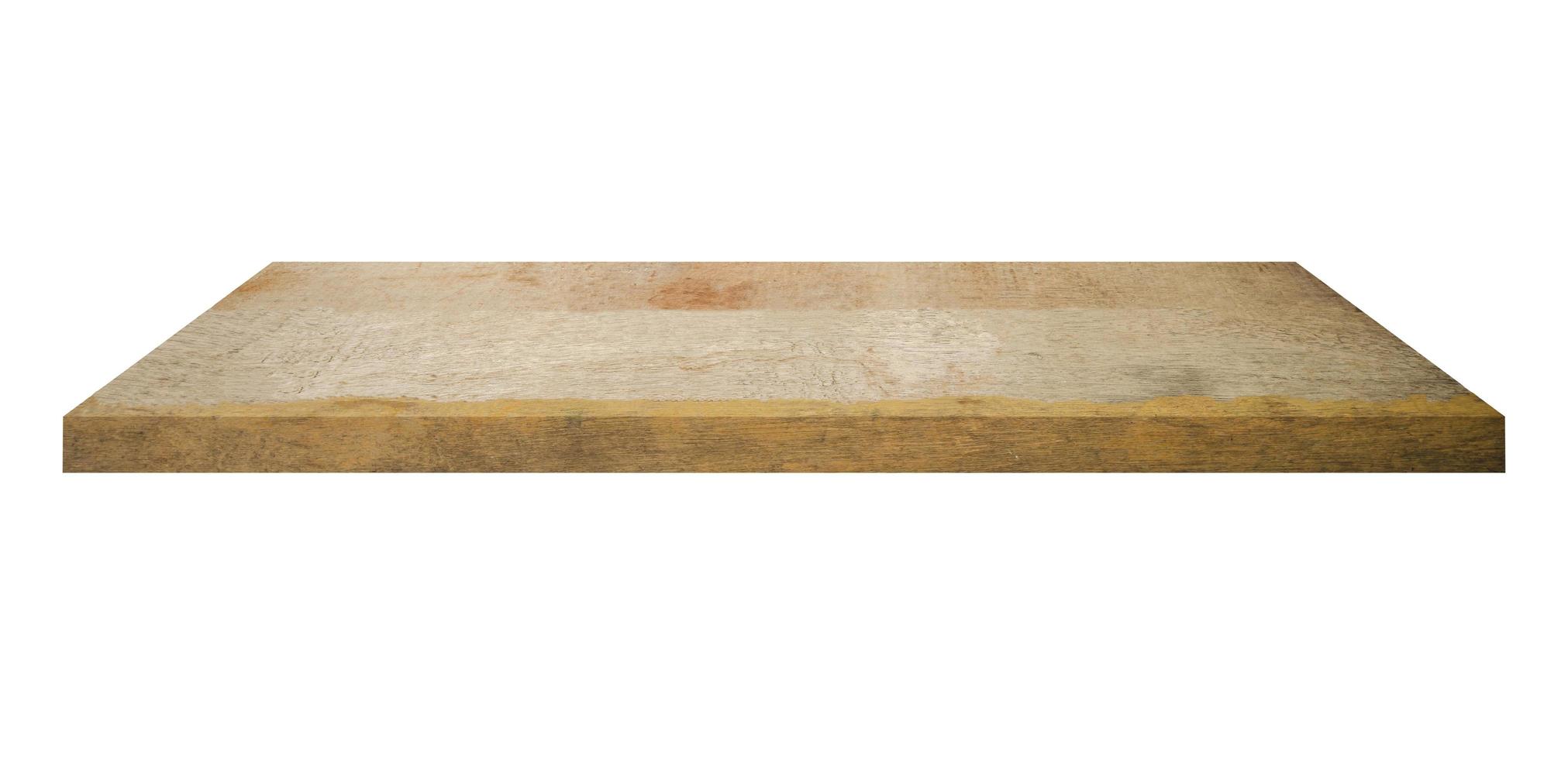 Wooden shelf on isolated white background photo