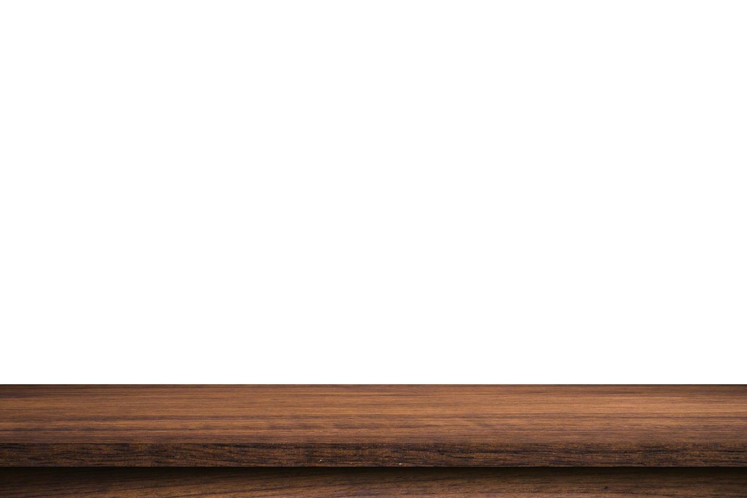 Empty old wood table on isolate white background and display montage with copy space for product. photo