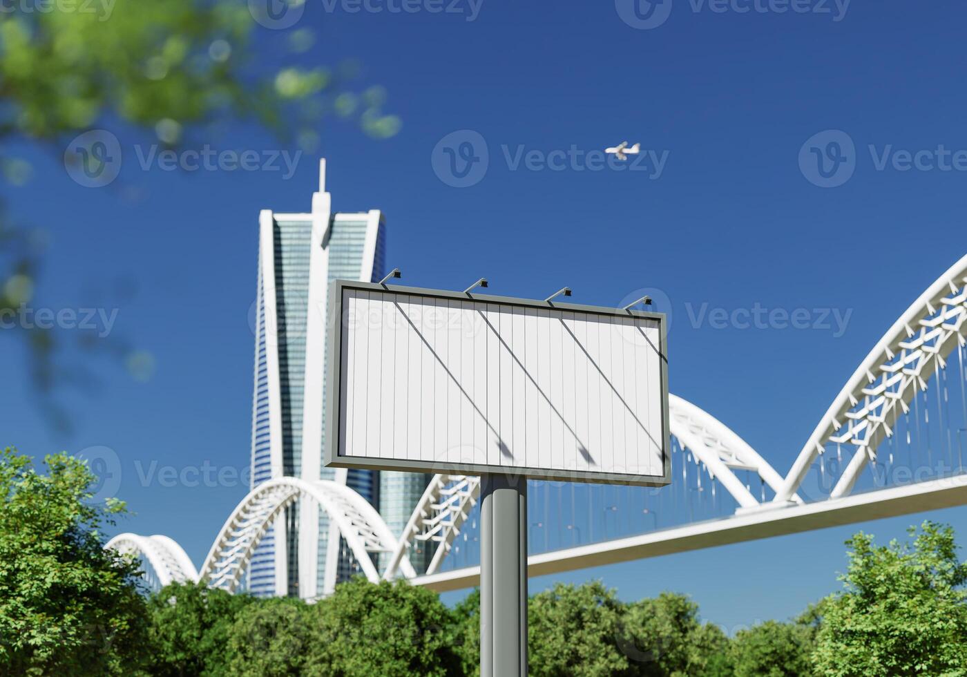 3D mockup blank billboard in downtown rendering photo