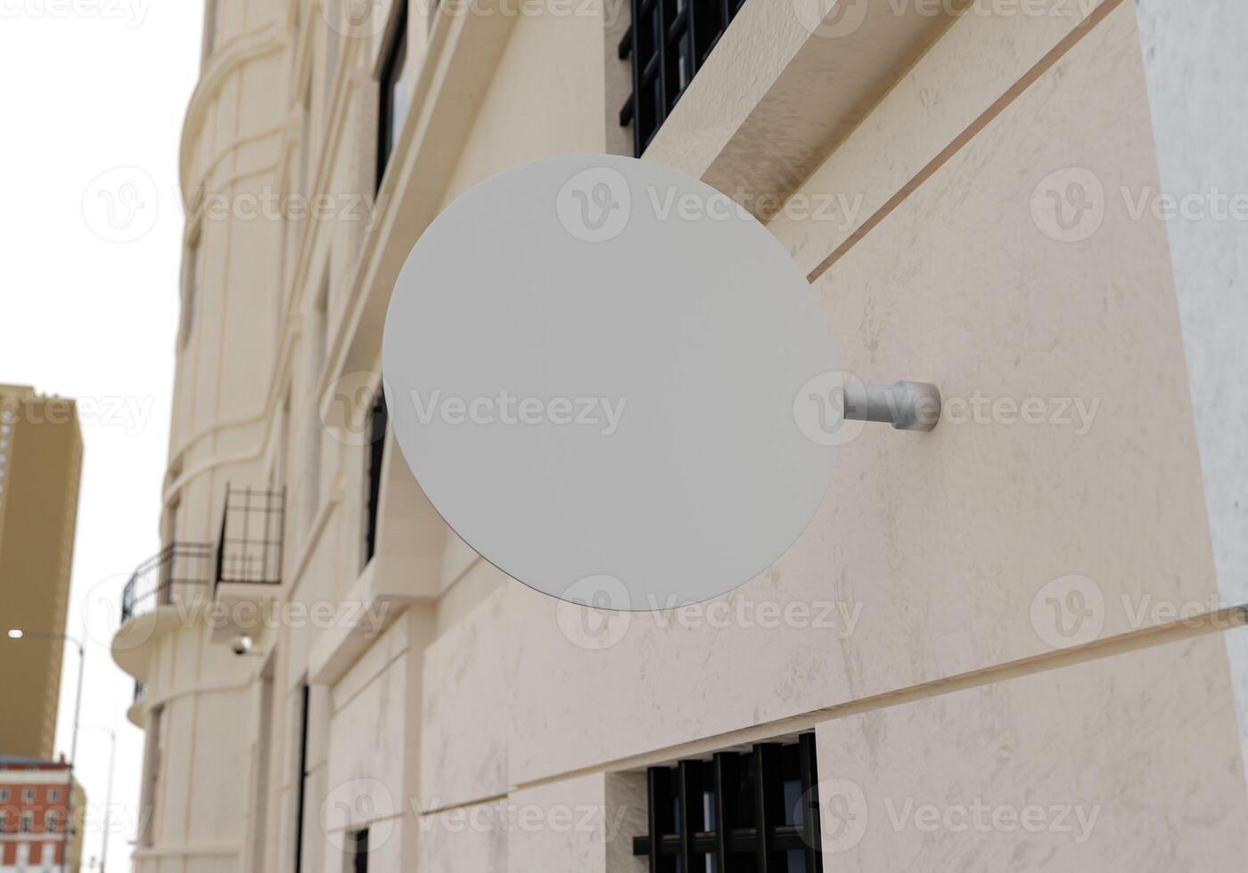 3D mockup blank circle sighboard in downtown rendering photo