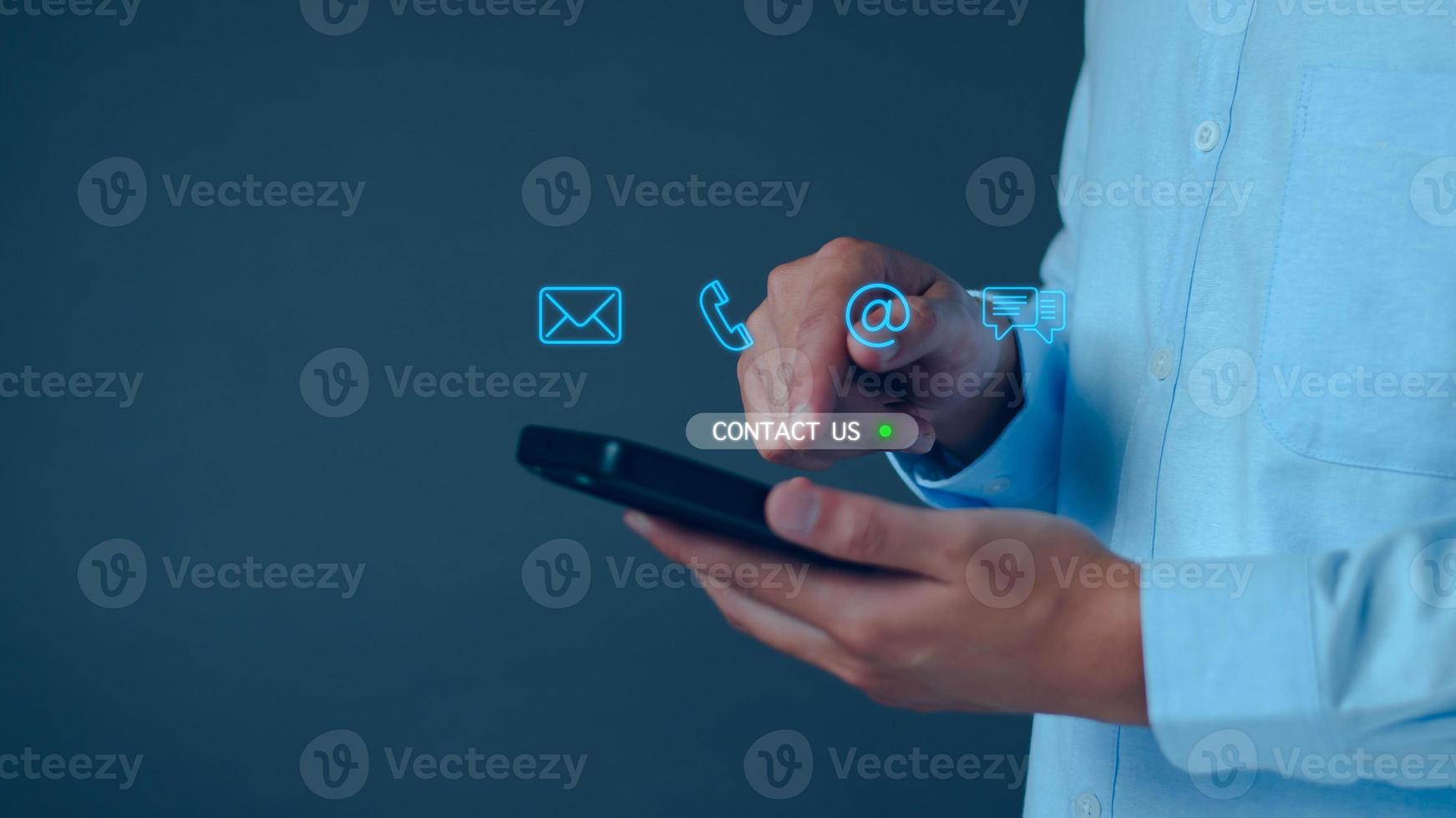 Contact us concept. Business man consulting customers who contact us, call center service, customer consulting service, email, hotline, business contact, digital online business, digital service. photo