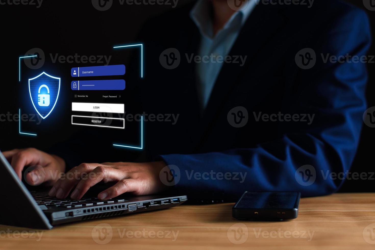cyber security concept. user privacy security and encryption, secure internet access Future technology and cybernetics, screen padlock, biotic login technology fingerprint scanning. privacy protection photo