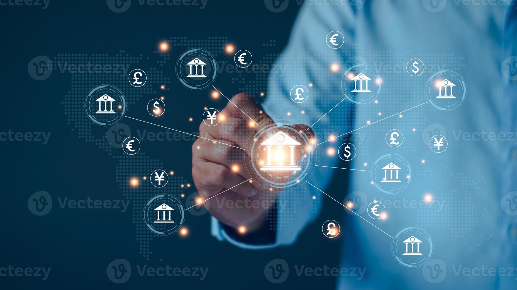 central banking and international currency concept. Businessman exchanging dollar Yuan Yen Pound sterling and Euro for forex and currency exchange money transfer. international currency, world bank photo